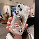 3D Camellia Swan Bling Diamond Case For iPhone 14 13 12 series