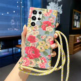 Luxury Cartoon Flower Crossbody Lanyard Case For Samsung Galaxy S22 series