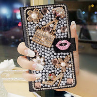 Bling Diamond Rhinestone Flower Leather Magnetic Flip Wallet Case for Samsung Galaxy S24 S23 S22 S21 Ultra Plus