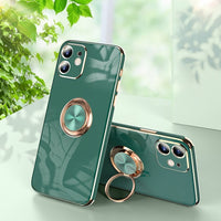 Square Bumper Plating Cover With Ring Holder Soft Silicone Case For iPhone 12 11 Series