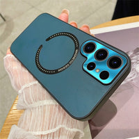 Retro Leather Magnetic Charging MagSafe Plating Case For Samsung Galaxy S23 S22 Ultra Plus