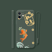 Carp Fish Square Liquid Silicone Case for iPhone 13 12 11 Series