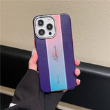 Colorful Laser Leather Texture Metal Lens Ring Matte Case For iPhone 14 13 12 series