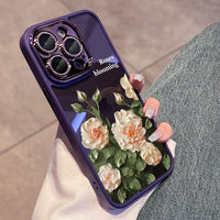 Blooming Roses Diamond Lens Protection Soft Case For iPhone 14 13 12 series