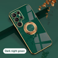 Plating Gold Frame Car Magnetic Holder Ring Soft Silicone Shockproof Case For Samsung Galaxy S22 Ultra S22 Plus