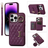 Crossbody Lanyard Flip Leather Wallet Case With Metal KickStand Ring for iPhone 15 14 13 12 series