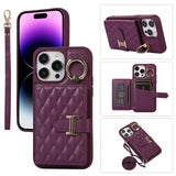 Crossbody Lanyard Flip Leather Wallet Case With Metal KickStand Ring for iPhone 15 14 13 12 series