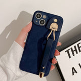 Retro Leather Coffee Wrist Strap Soft Silicone Case For iPhone 14 13 12 series