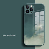 Watercolor Liquid Silicone Lens Protect Tempered Glass Case for iPhone 12 11 Series