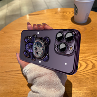 Luxury Square Plating Soft Silicone Case With Transparent Cute Bear Holder Bracket For iPhone 14 13 12 series