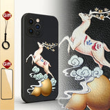 3D Embossed Leather Deer Dragon Full Protect Lens Shockproof Case for iPhone 12 11 Series