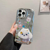 Cute Cat Stand Holder Lovely Dog Bracket Soft Plating Case For iPhone 14 13 12 series