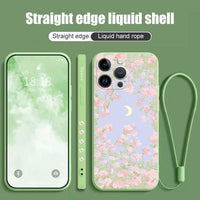 Luxury Oil Painting Flower Silicone Case With Lanyard For iPhone 14 13 12 series