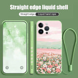 Luxury Oil Painting Flower Silicone Case With Lanyard For iPhone 14 13 12 series