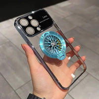 Rotary Gyroscope Wireless Charging Plating Transparent Magnetic Stand Case For iPhone 15 14 13 12 series