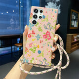 Luxury Cartoon Flower Crossbody Lanyard Case For Samsung Galaxy S22 series