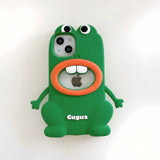 Big Mouth Green Frog Cartoon Silica Gel Case For iPhone 14 13 12 series