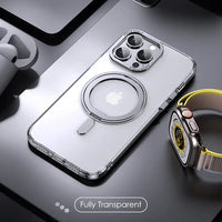 Luxury Magnetic Stand 360° Rotation Ring Holder Transparent Matte Case For iPhone 15 14 13 12 series