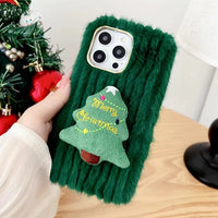 Merry Christmas Cute Warm Furry Christmas Tree Socks Pattern Case For iPhone 15 14 13 12 series