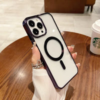 Matte Glossy Color Magnetic Wireless Magnet RingTransparent Armor Hard Case for iPhone 15 14 13 case