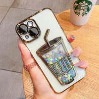 Glitter Quicksand Bubble Tea Cup Clear Soft Case For iPhone 14 13 12 series