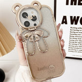 Glitter Bear Shoulder Strap Camera Stand Holder Case for iPhone 14 13 12 series