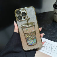 Glitter Quicksand Bubble Tea Cup Clear Soft Case For iPhone 14 13 12 series