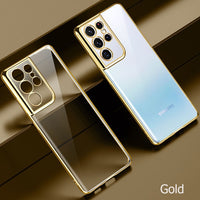 Luxury Plating Soft Clear Camera Protection Phone Case For Galaxy S21 Plus S21 Ultra 5G