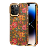 Floral Texture Luxury Wooden Lens Protection Shockproof Case For iPhone 15 14 13 12 series