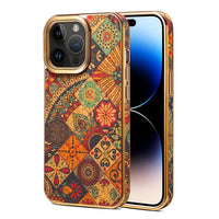 Floral Texture Luxury Wooden Lens Protection Shockproof Case For iPhone 15 14 13 12 series