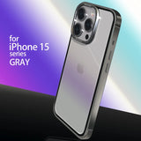 2-in-1 Metal Bumper Stainless Steel Armor Transparent Plastic Case For iPhone 15 series