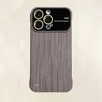 Slim Wood Pattern Frameless Lens Protector Hard PC Case For iPhone 14 13 12 series