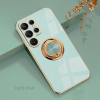 Plating Gold Frame Car Magnetic Holder Ring Soft Silicone Shockproof Case For Samsung Galaxy S22 Ultra S22 Plus