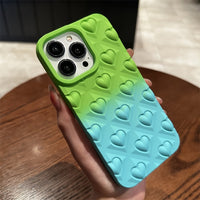 Color Contrast 3D Love Heart Skin Feel Gradient Shockproof Silicone Soft Case for iPhone 14 13 12 series