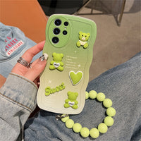 3D Bear Gradient Case With Wrist Strap Chain For Samsung Galaxy S23 S22 S21 series