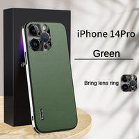 Luxury Straight Edge Leather Lens Glass Shockproof Case for iPhone 14 13 12 series