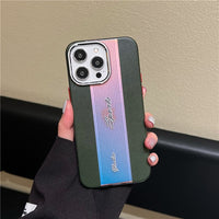 Colorful Laser Leather Texture Metal Lens Ring Matte Case For iPhone 14 13 12 series