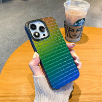 Gradient Plating Block Pattern Case for iPhone 14 13 12 series