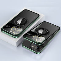 Magnetic Metal Glass Lens Large Window Wireless Charging Magsafe Case For iPhone 14 13 12 series