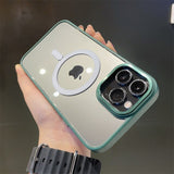 Luxury Leather Frame Magsafe Magnetic Transparent Acrylic Case For iPhone 14 13 series