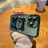 Luxury Square Plating Soft Silicone Case With Transparent Cute Bear Holder Bracket For iPhone 14 13 12 series