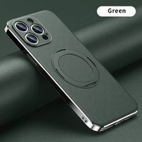 Genuine Leather Magsafe Lens Protection Magnetic Holder Case For iPhone 14 13 12 series