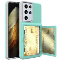 Dual Layer Shockproof Armor Wallet Case With Card Pocket Flip Makeup Mirror Phone Case for Samsung Galaxy S21 Ultra/Plus
