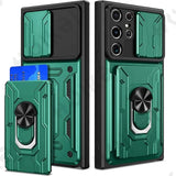 Slide Camera Protection 360° Ring Holder Slide Card Holder Wallet TPU Case For Samsung Galaxy S24 S23 S22 S21 Ultra Plus