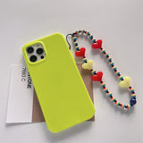 Soft Silicone Phone Case with Bohemian Acrylic Colorful Beaded Love Heart Lanyard For Iphone 12 11 Series