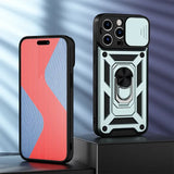 Slide Camera Lens Protection Ring Holder KickStand Shockproof Case for iPhone 15 14 13 12 series