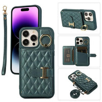 Crossbody Lanyard Flip Leather Wallet Case With Metal KickStand Ring for iPhone 15 14 13 12 series