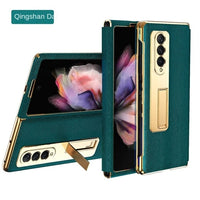 Luxury Leather Flip Plating Frame with Stand Case for Samsung Galaxy Z Fold 3 5G