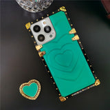 Fashion 3D Love Heart Soft PU Leather Metal Shockproof Case For iPhone 14 13 12 series