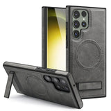 Magnetic Wireless Charging Leather Case With Foldable Kickstand For Samsung Galaxy S24 S23 S22 Ultra Plus